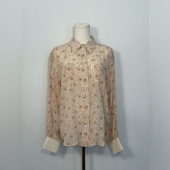 NWOT Chloe Silk Dew Pink C Micro Flower Motif Button Up Blouse Women’s Size 10 - Picture 7 of 16